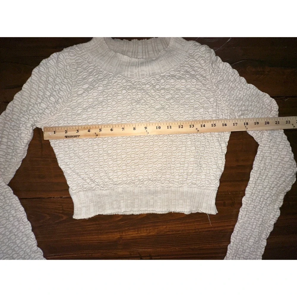 Free People Jane Top Cream White Honeycomb Textured Knit Long Sleeve Crop Small